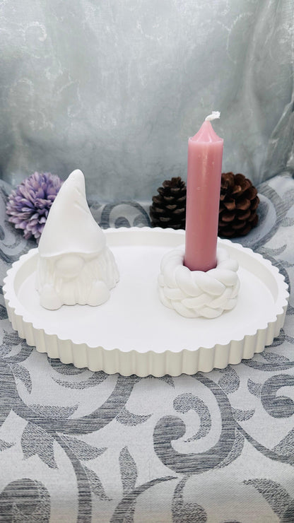 Ovales Keracraft-Tablett in Weiß mit geriffeltem Rand und Deko Ø 20cm  Herzberg Crafts